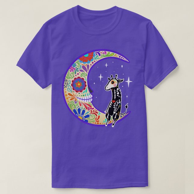 Giraffe Dia de Los Muertos Skeleton  T-Shirt (Design Front)