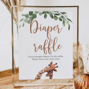 Giraffe diaper raffle baby shower game sign
