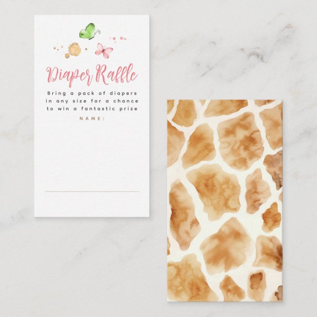 Giraffe Diaper Raffle Baby Shower Tickets Enclosur Enclosure Card (Front/Back)