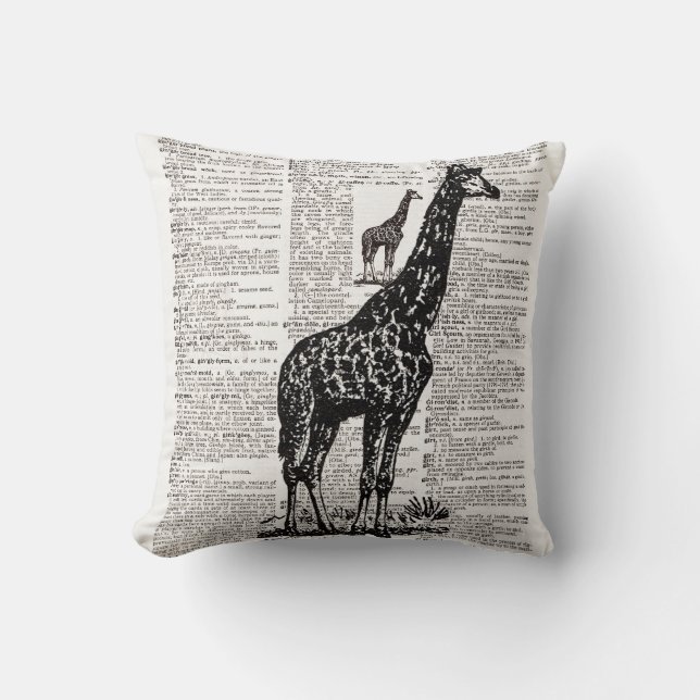 Giraffe Dictionary Art Cushion (Front)