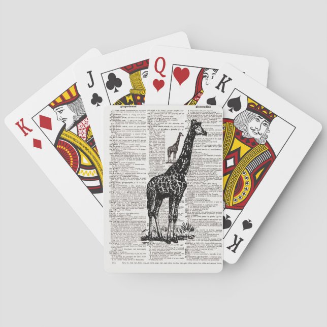 Giraffe Dictionary Art Playing Cards (Back)