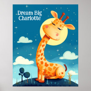 Giraffe Dreaming   Animal Nursery Art Poster