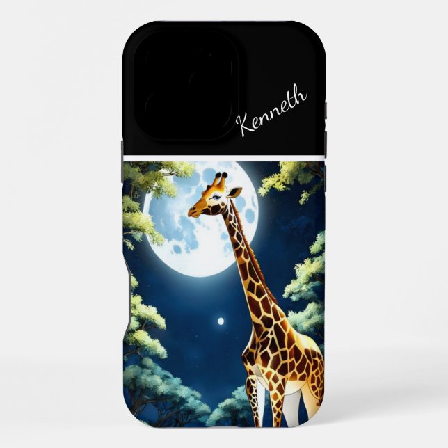 Giraffe Drinking Under Moonlight iPhone Case (Back)