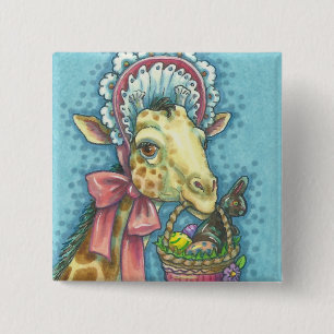 GIRAFFE EASTER SPRING BONNET HOLIDAY BUTTON Square