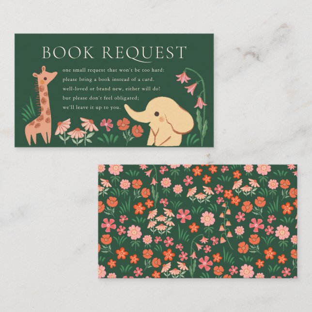 Giraffe Elephant Jungle Zoo Animal Book Request Enclosure Card (Front/Back)