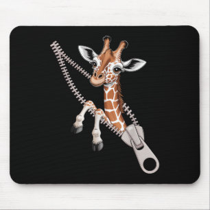 Giraffe Emerging From A Zipper Funny Costume Boys Mouse Pad