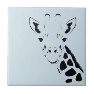 Giraffe Face Silhouette Ceramic Tile