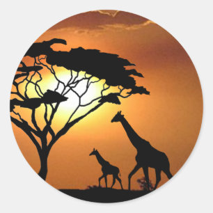 giraffe family classic round sticker