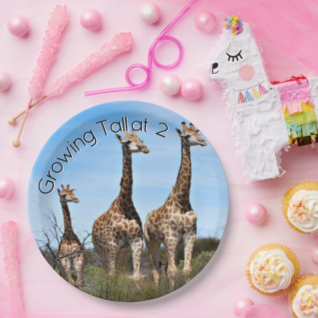 Giraffe Family Growing Tall Birthday Paper Plate (Party)