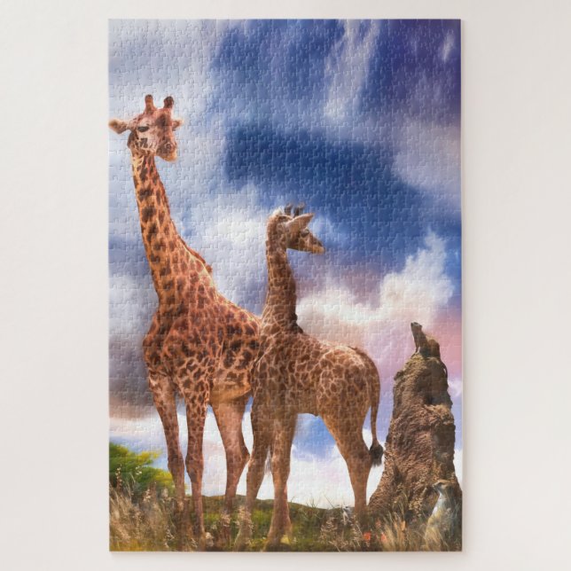 Giraffe Family MOMMY WAS I EVER THAT SMALL? Jigsaw Puzzle (Vertical)