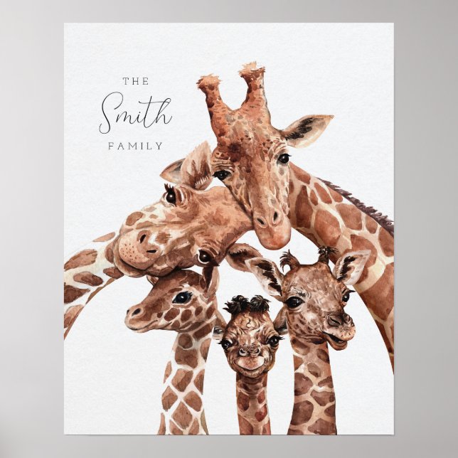 Giraffe Family Portrait Family Five, Safari Decor (Front)