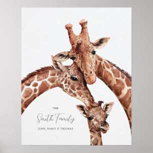 Giraffe Family Portrait, Nursery New Born Wall Art