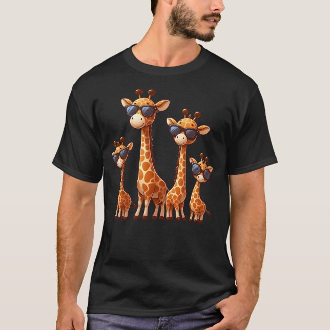 Giraffe Family Sunglasses Safari Zoo Lover Cartoon T-Shirt (Front)