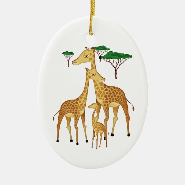 Giraffe Family with Acacia Trees Ceramic Tree Decoration (Front)