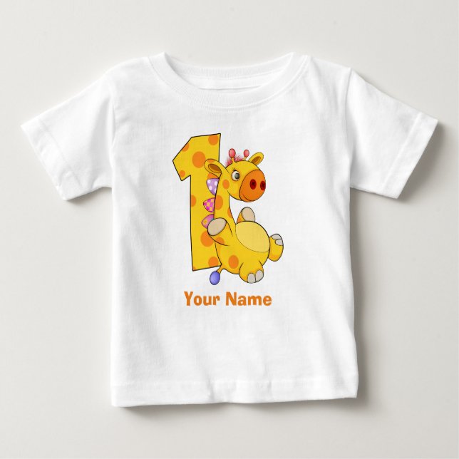 Giraffe First Birthday Custom Baby T-Shirt (Front)