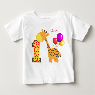 Giraffe First Birthday Party Custom Baby T-Shirt