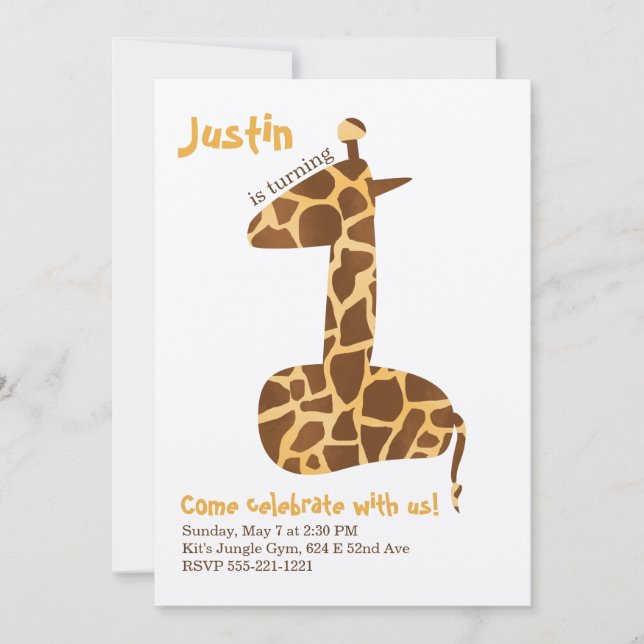 Giraffe First Birthday Party Invitation (Front)