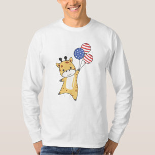 Giraffe Flies Balloons Usa Above Cute Animals Zoo T-Shirt