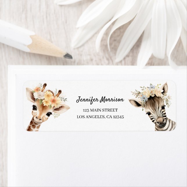 Giraffe Floral Girl 2nd Birthday Return Address Label (Insitu)