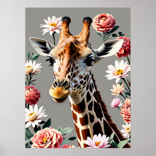 giraffe floral poster