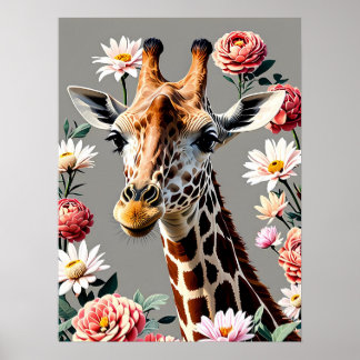 giraffe floral poster