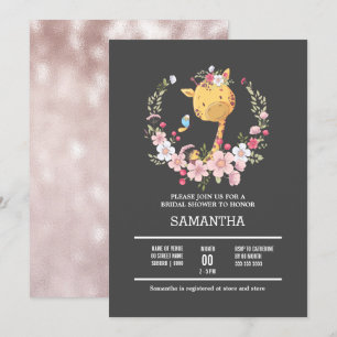 Giraffe floral wreath baby safari jungle animal  invitation
