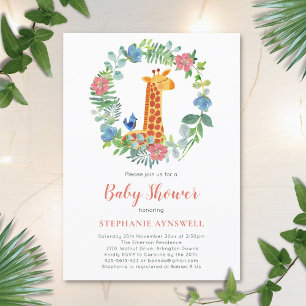 Giraffe & Floral Wreath Baby Shower Invitation