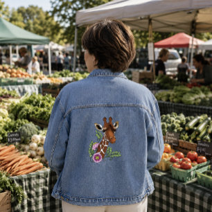 Giraffe Flowers Yellow Cute Wildlife Denim Jacket