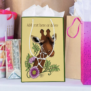 Giraffe Flowers Yellow Cute Wildlife Medium Gift Bag
