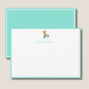 Giraffe Fresh Mint Aqua Border Nursery New Baby  Card