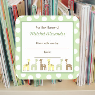 Giraffe Friends Baby Shower Bookplate book plate Square Sticker