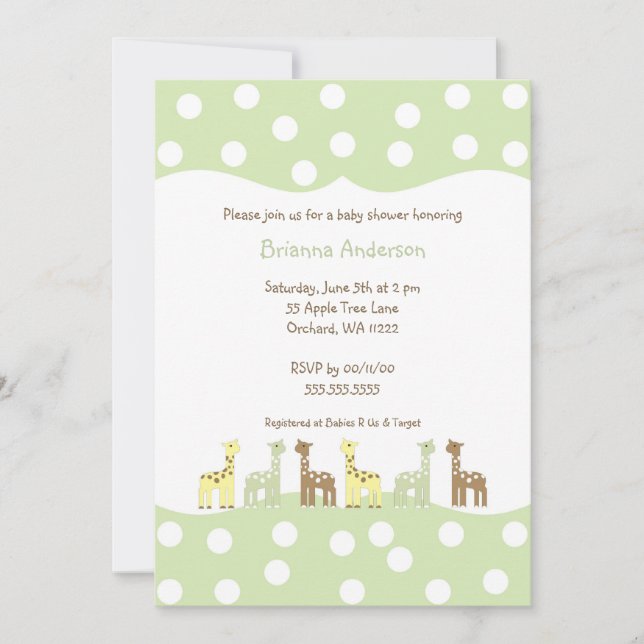 Giraffe Friends Baby Shower Invite Gender Neutral (Front)