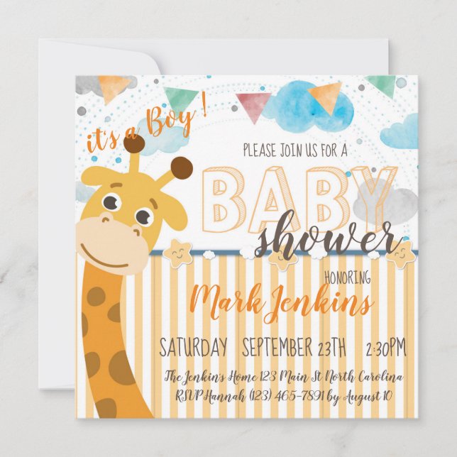 Giraffe fun bright Baby Boy Shower Invitation (Front)