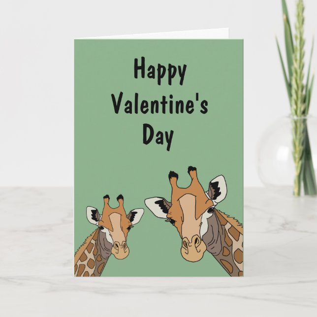 Giraffe Funny Green Valentine's Day Holiday Card (Front)