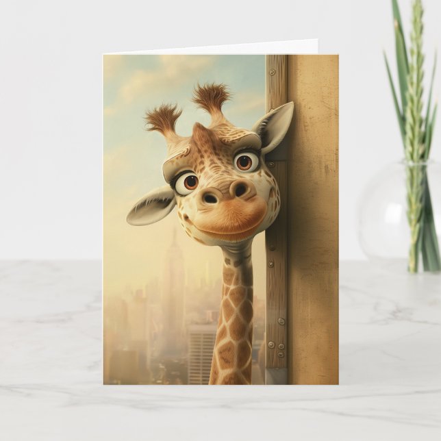 GIRAFFE FUNNY HELLO Greeting Card (Front)