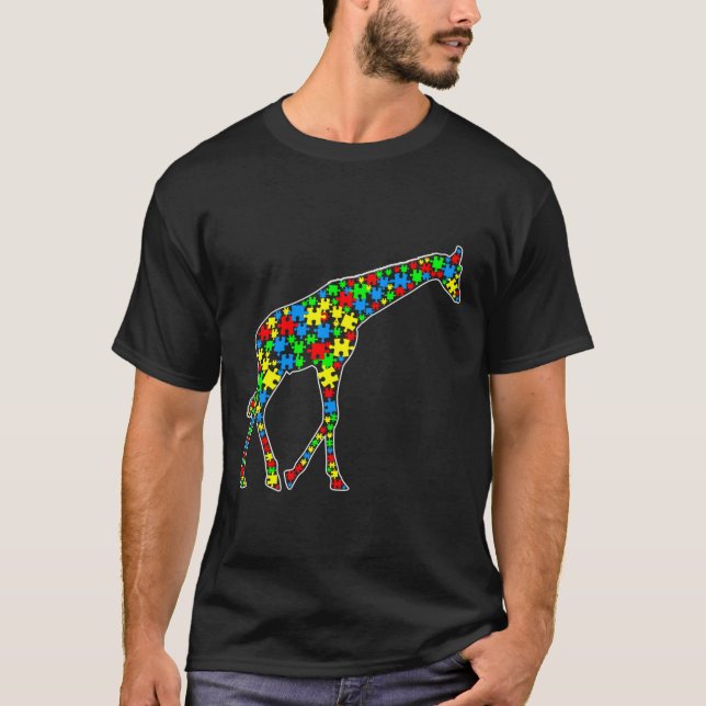 Giraffe Funny Puzzle Animals Autism Awareness T-Shirt (Front)