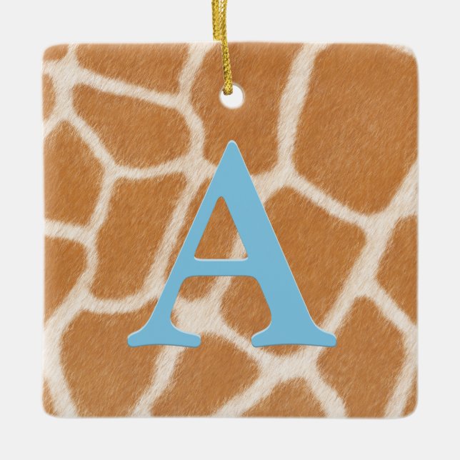 Giraffe Fur Personalised Monogram & Message Blue Ceramic Ornament (Front)
