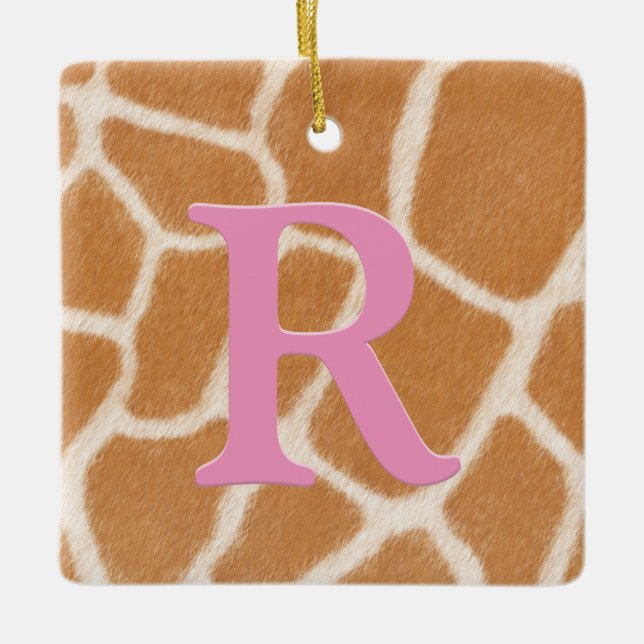 Giraffe Fur Personalised Monogram & Message Pink Ceramic Ornament (Front)