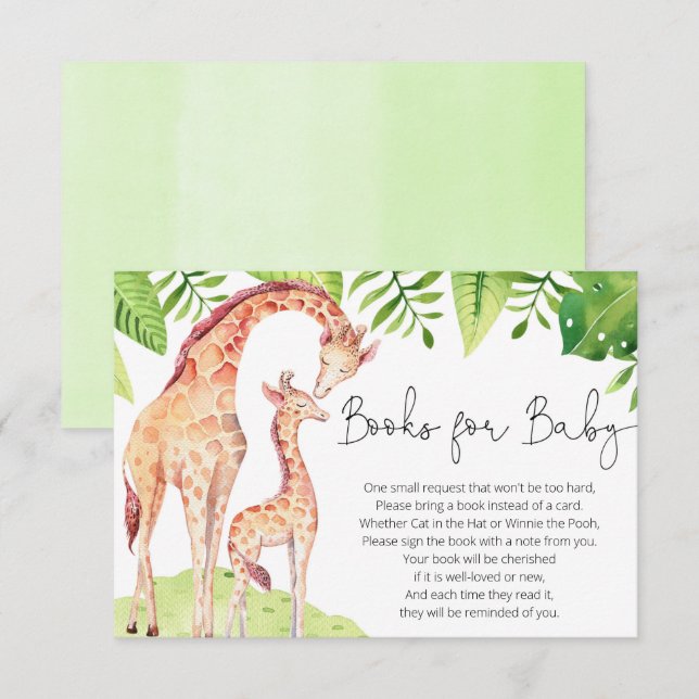 Giraffe gender neutral safari books for baby enclosure card (Front/Back)
