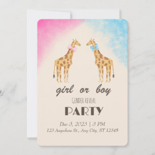 Giraffe Gender Reveal Party Girl or Boy Invitation