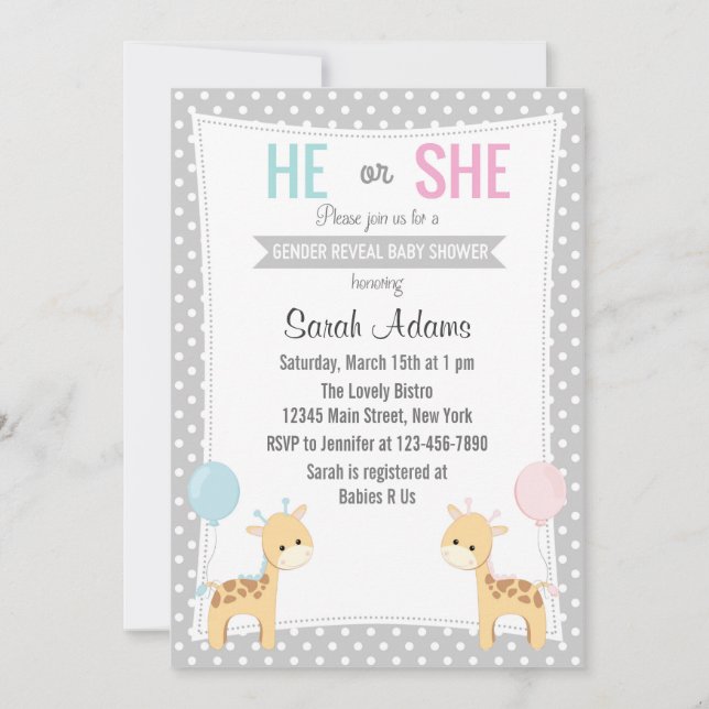 Giraffe Gender Reveal Party Invitation (Front)