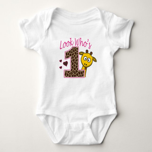 Giraffe Girl 1st Birthday Baby Shirt (Front)