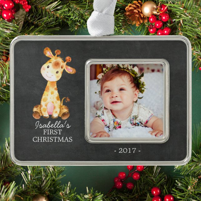 Giraffe Girl Baby's First Christmas Photo Ornament (Creator Uploaded)