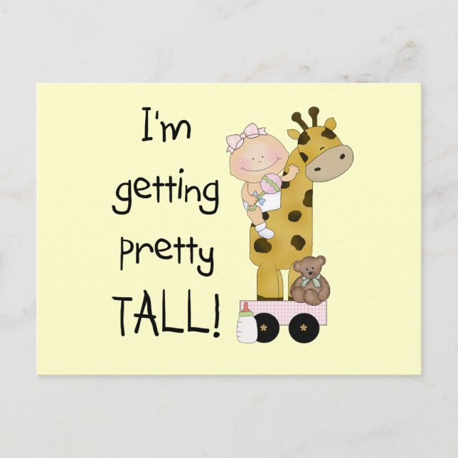 Giraffe- Girl Getting Tall Tshirts and Gifts Postcard (Front)