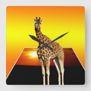 Giraffe Golden Sunshine, Square Wall Clock