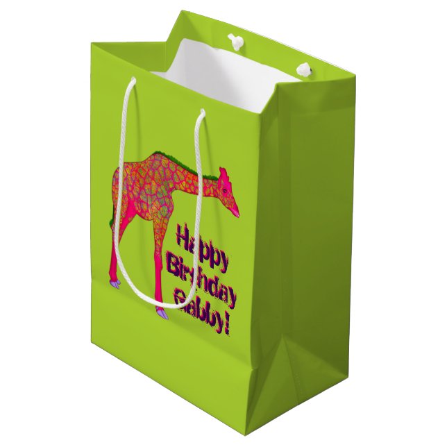 Giraffe, green-Paper Gift Bag, medium Bag (Front Angled)