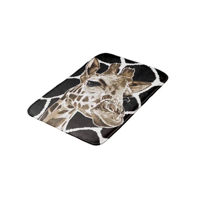 giraffe hand drawing bath mat (Angled)