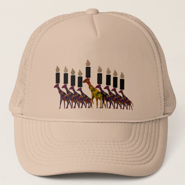 Giraffe Hannukah Menorah Trucker Hat (Front)