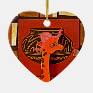 Giraffe Hat Art Print Ceramic Tree Decoration