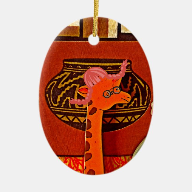 Giraffe Hat Art Print Ceramic Tree Decoration (Front)